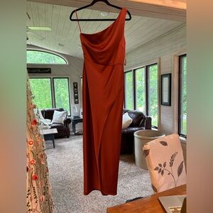 Champaign, 1 shoulder strap bridesmaids dress. Sz 8 altered at the rib cage